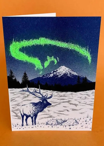 Tundra Aurora Risograph Greeting Card