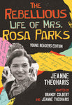 A collage-like design of strips of colored paper, on which there is lots of handwritten cursive writing. At the forefront is a picture of Rosa Parks, with jagged edges, also as though collaged.